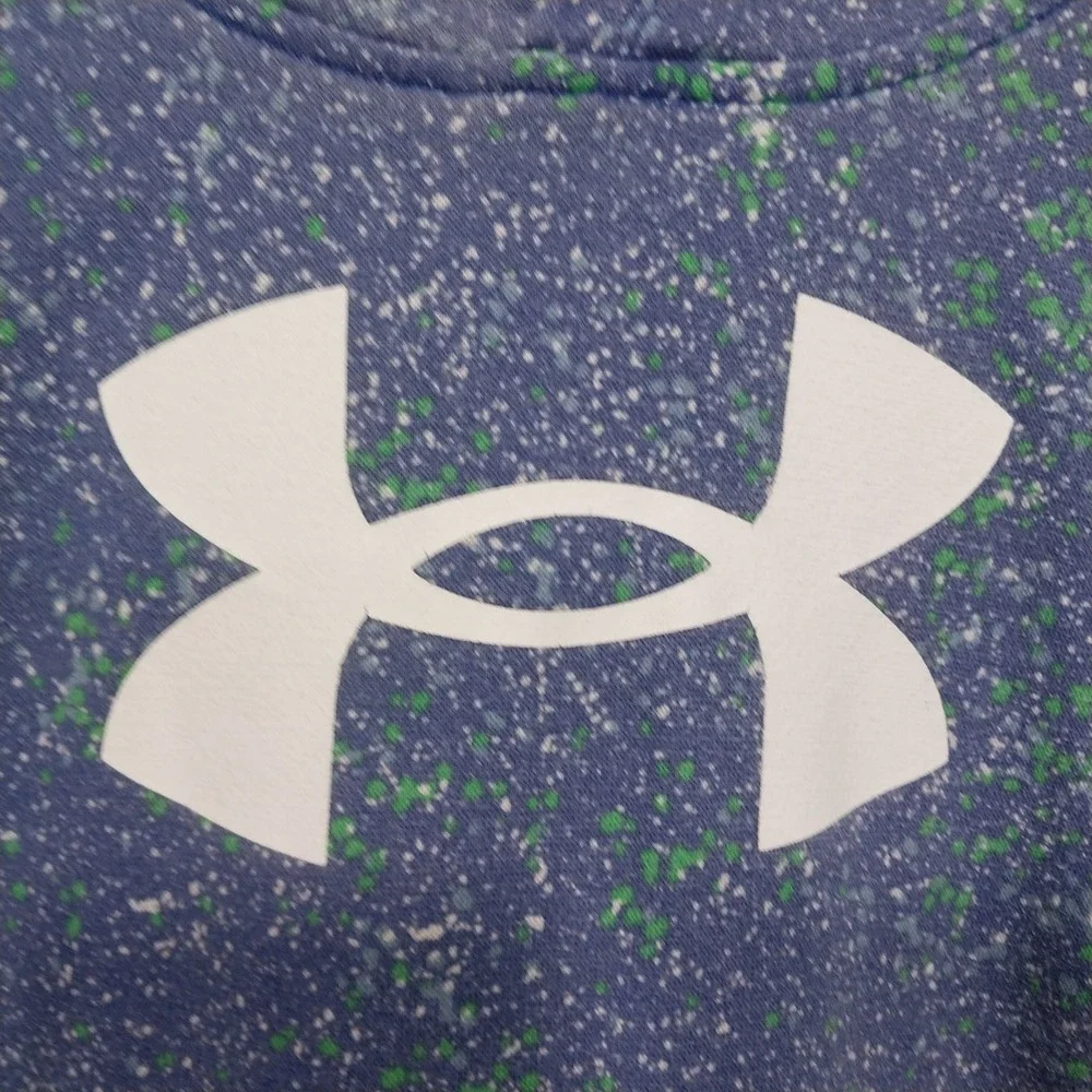 Under Armour Boys Hoodie Splatter Print Logo Fleece Size 7 Blue